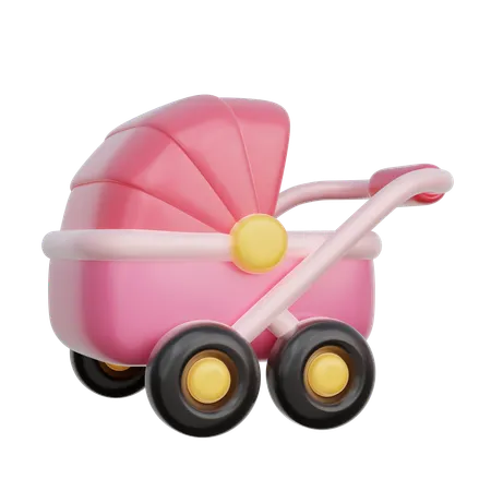 3 D Pink Baby Stroller Baby Gender Reveal Its A Girl Birthday Party 3 D Rendering 3D Icon