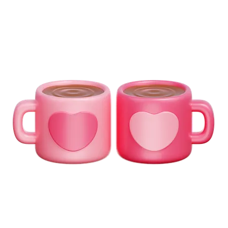 Pink Couple Mugs of Hot Chocolate  3D Icon