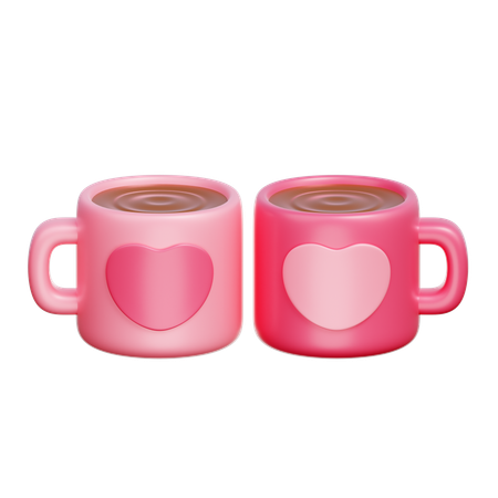 Pink Couple Mugs of Hot Chocolate  3D Icon