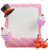 Pink Cupcake Frame With Cherries And Hat