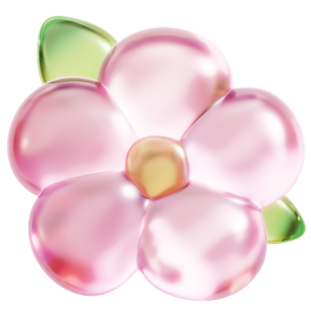 Pink Flower With Leaf  3D Icon