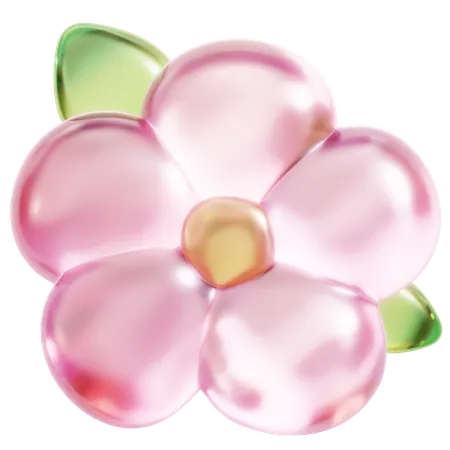 Pink Flower With Leaf  3D Icon