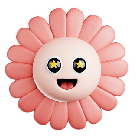Pink Flower with Star Eyes  3D Icon