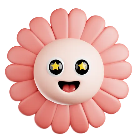 Pink Flower with Star Eyes  3D Icon