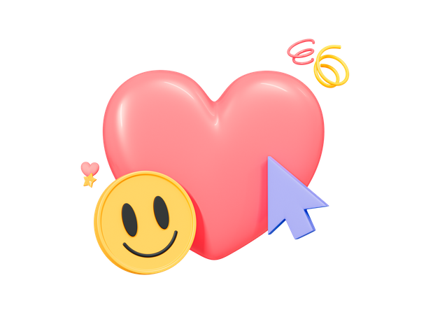 Pink Heart With Smile Face And Cursor  3D Icon