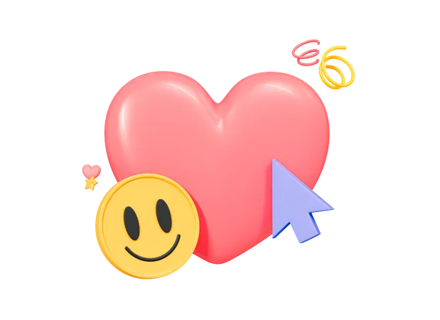 Pink Heart With Smile Face And Cursor  3D Icon