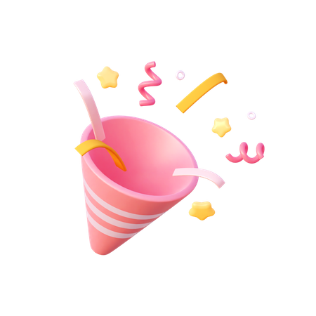 Pink party popper with confetti 3D Illustration