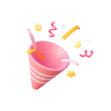 3 D Pink Party Popper With Confetty For Party Birthday And New Year 3 D Rendering Illustration 3D Icon