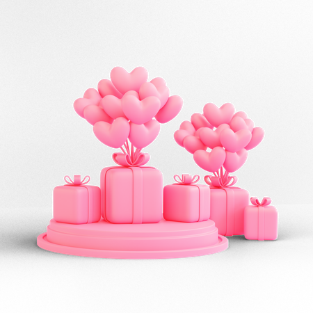 Pink valentine podium  3D Illustration