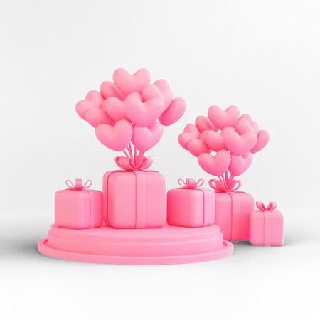 Pink valentine podium 3D Illustration
