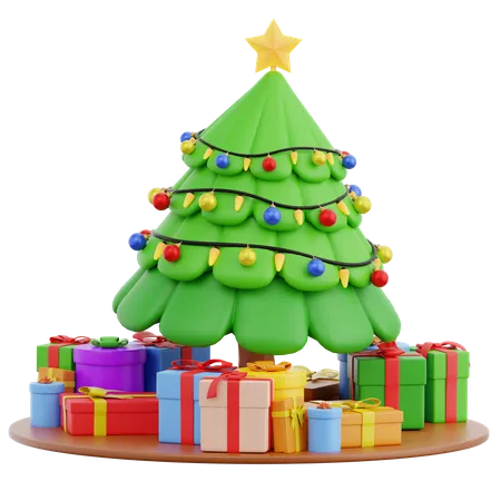 Pino navideño con cajas de regalo.  3D Icon