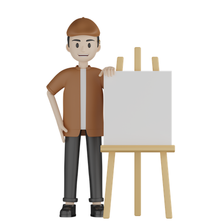 Pintor com quadro de lona  3D Illustration