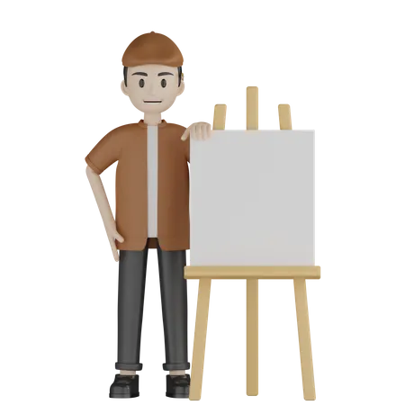 Pintor com quadro de lona  3D Illustration