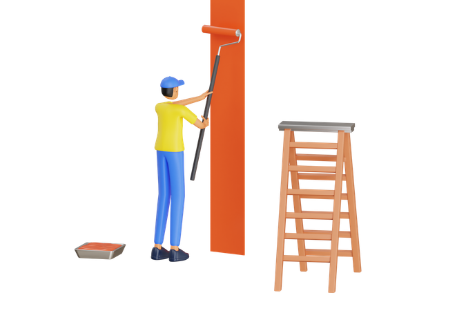 Pintor masculino pintando parede  3D Icon