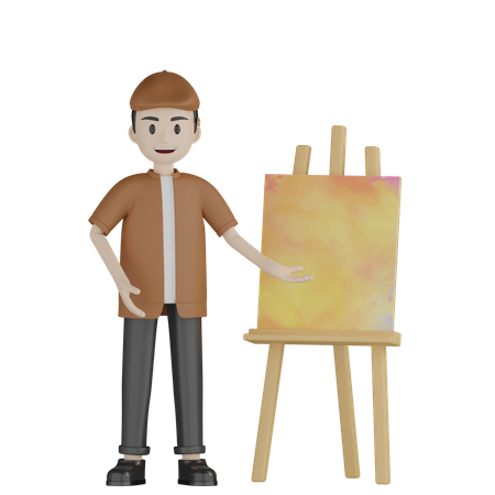 Pintor mostrando pintura  3D Illustration