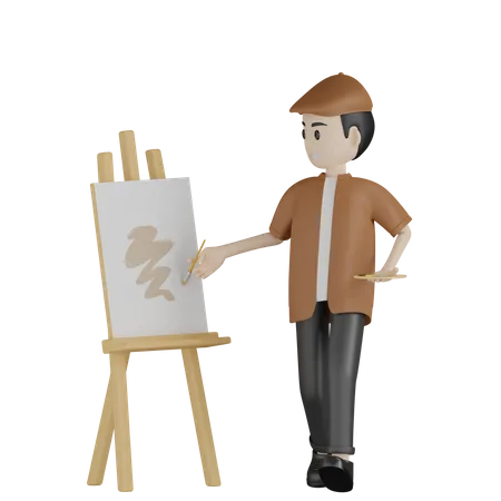 Personagem Artista Pintor 3D Illustration