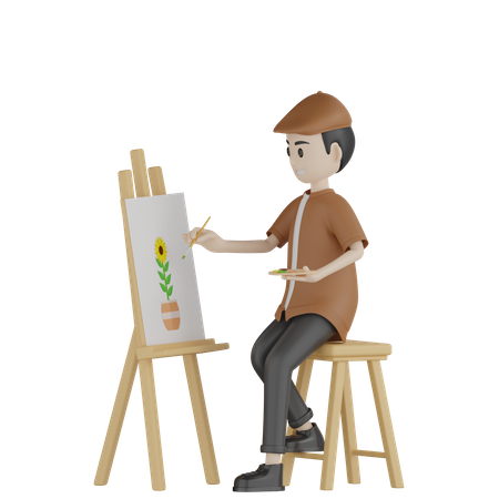 Pintor pintando em tela  3D Illustration