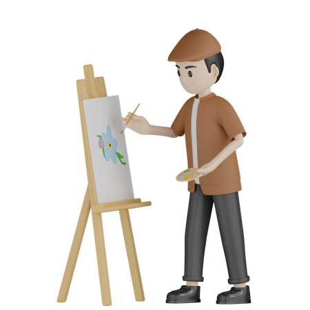 Pintor pintando sobre caballete  3D Illustration