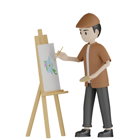 Pintor pintando sobre caballete  3D Illustration