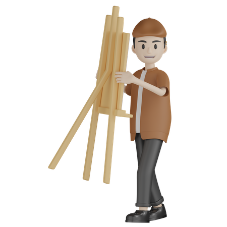 Pintor sosteniendo lienzo  3D Illustration