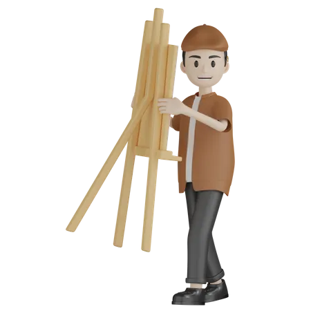 Pintor sosteniendo lienzo  3D Illustration