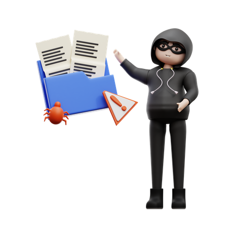 Pirate informatique avec dossier de virus  3D Icon