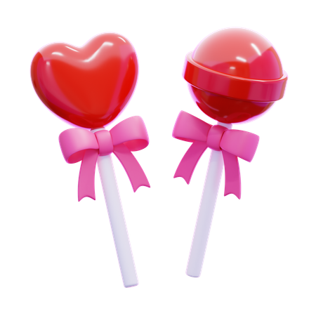 Piruletas con forma de corazón y redondas  3D Icon