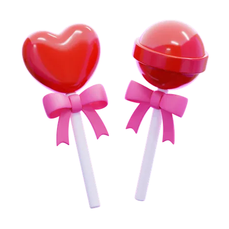 Piruletas con forma de corazón y redondas  3D Icon