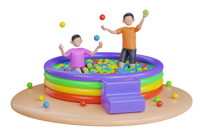Piscina infantil llena de bolas de plástico.  3D Icon