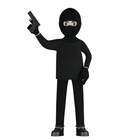 Ladrão segurando pistola  3D Illustration