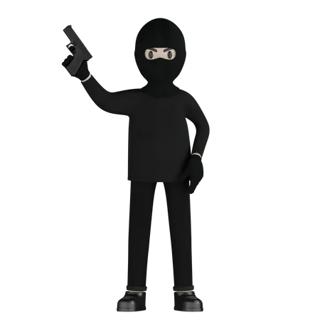 Ladrão segurando pistola  3D Illustration