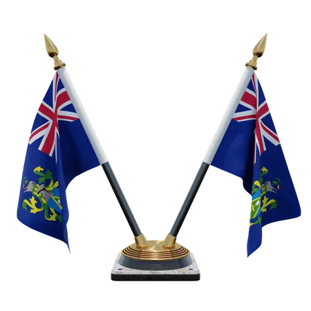 Pitcairn Islands Double Desk Flag Stand  3D Illustration