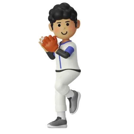 Pitcher Baseball Player Boy  3D Illustration