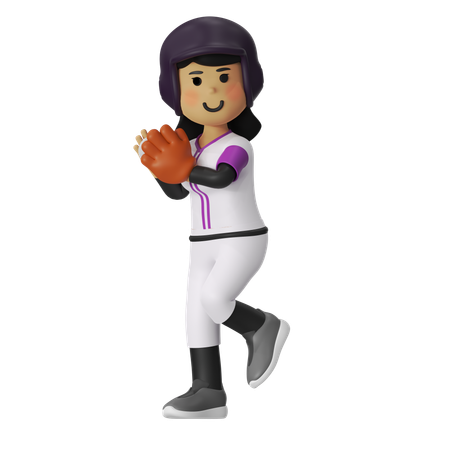 Pitcher Baseball Player Girl  3D Illustration