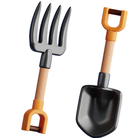 Pitchfork And Shovel  3D Icon