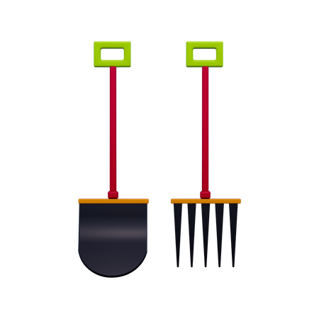 Pitchfork And Shovel  3D Illustration