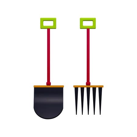 Pitchfork And Shovel  3D Illustration