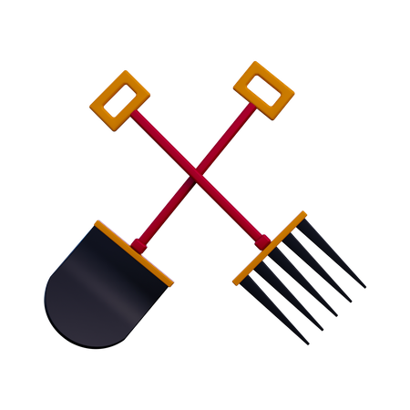 Pitchfork And Shovel  3D Illustration