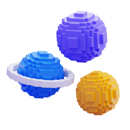 Pixelated Planets Space  3D Illustration