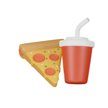 Fast Food Pizza Drink Soda Or Cola In Glass Illustration 3 D Icon 3D Icon