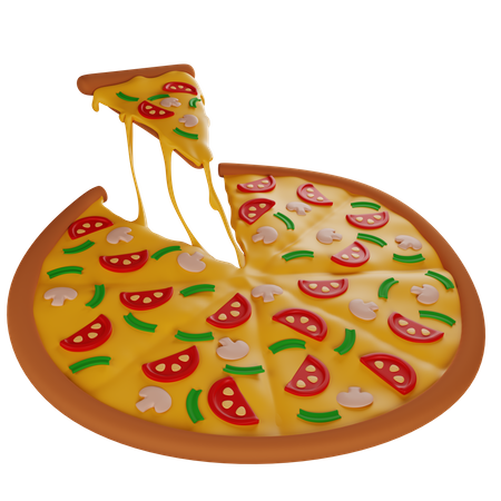 Pizza Caliente Con Champiñones Con Queso Estirable  3D Illustration