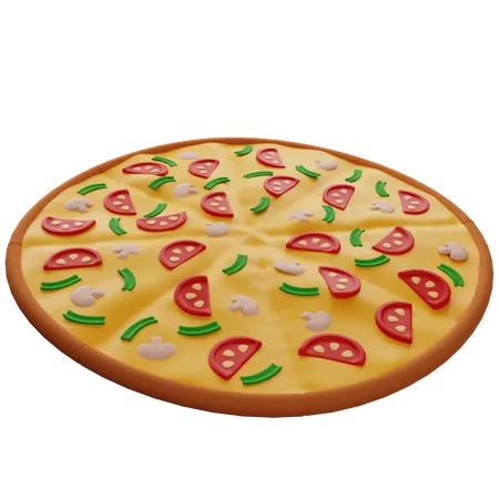 Pizza Com Cogumelos  3D Illustration