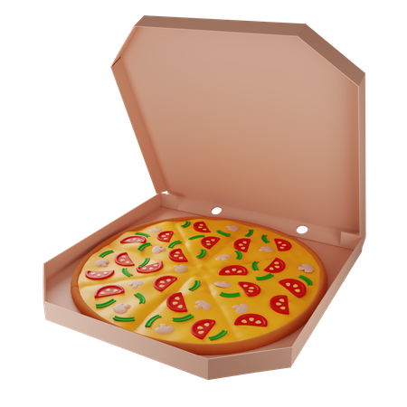 Pizza Con Champiñones En Caja De Cartón  3D Illustration