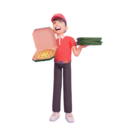 Pizza delivery boy  3D Illustration