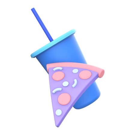Pizza slice with cold drink 3D Illustration
