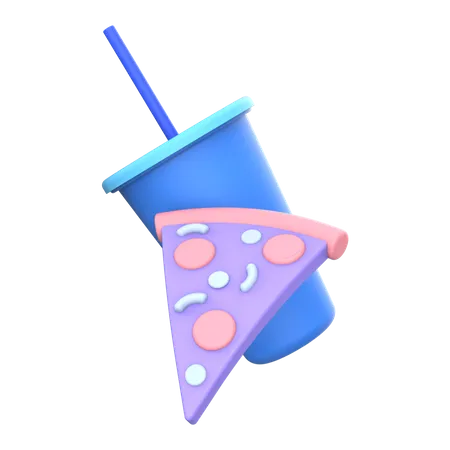 Pizza slice with cold drink  3D Illustration
