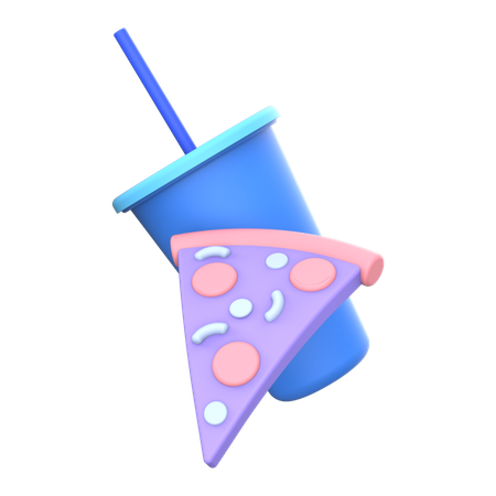 Pizza slice with cold drink  3D Icon