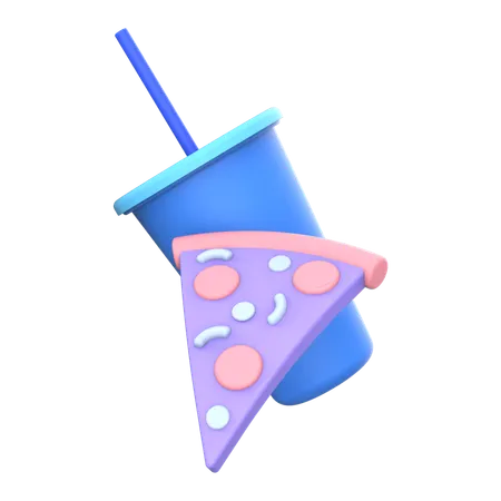 Pizza slice with cold drink  3D Icon