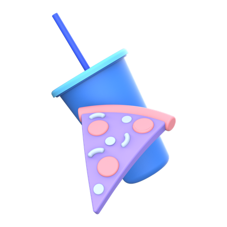 Pizza slice with cold drink  3D Illustration