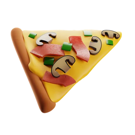 3 D Rendering Of A Pizza Slice With Mushrooms And Ham 3D Icon